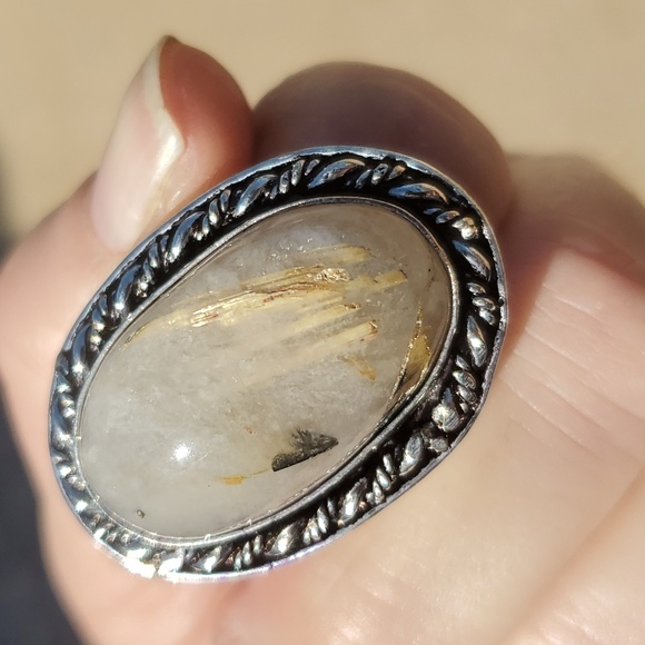 New Gold Rutilated Quartz 925 Silver Ring. - Picture 16 of 16